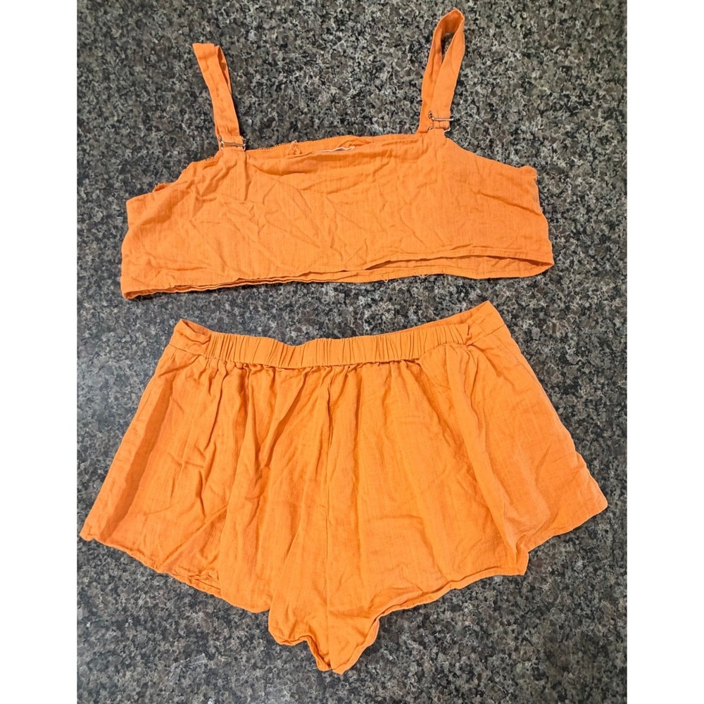 Showpo Orange Linen Blend Two Piece Set Crop Top and Shorts Womens Size 10 - Picture 2 of 6